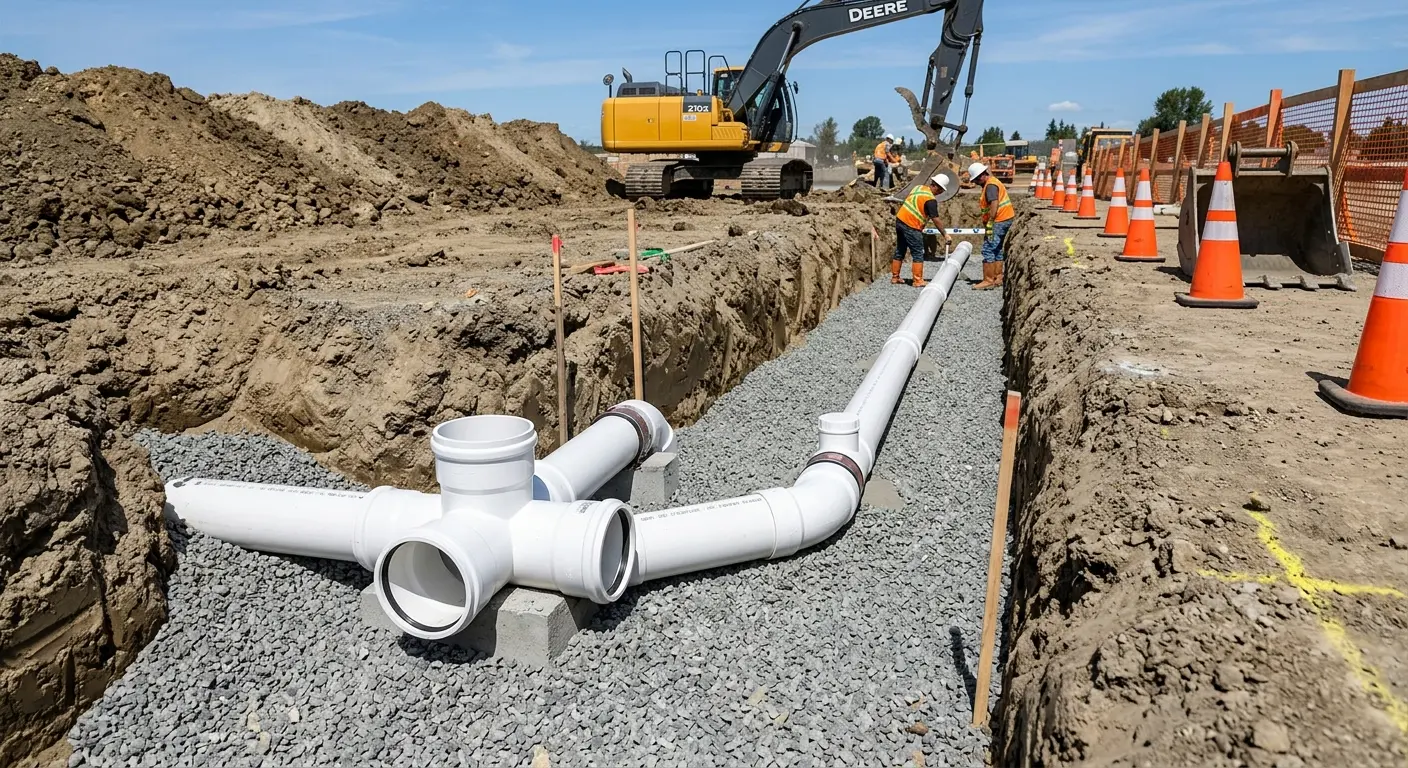 New PVC sewer pipe installation in open trench for Grease Trap Cleaning in Hastings